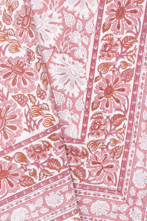 20s Cotton KING SIZE Bed Cover In Floral Block Print